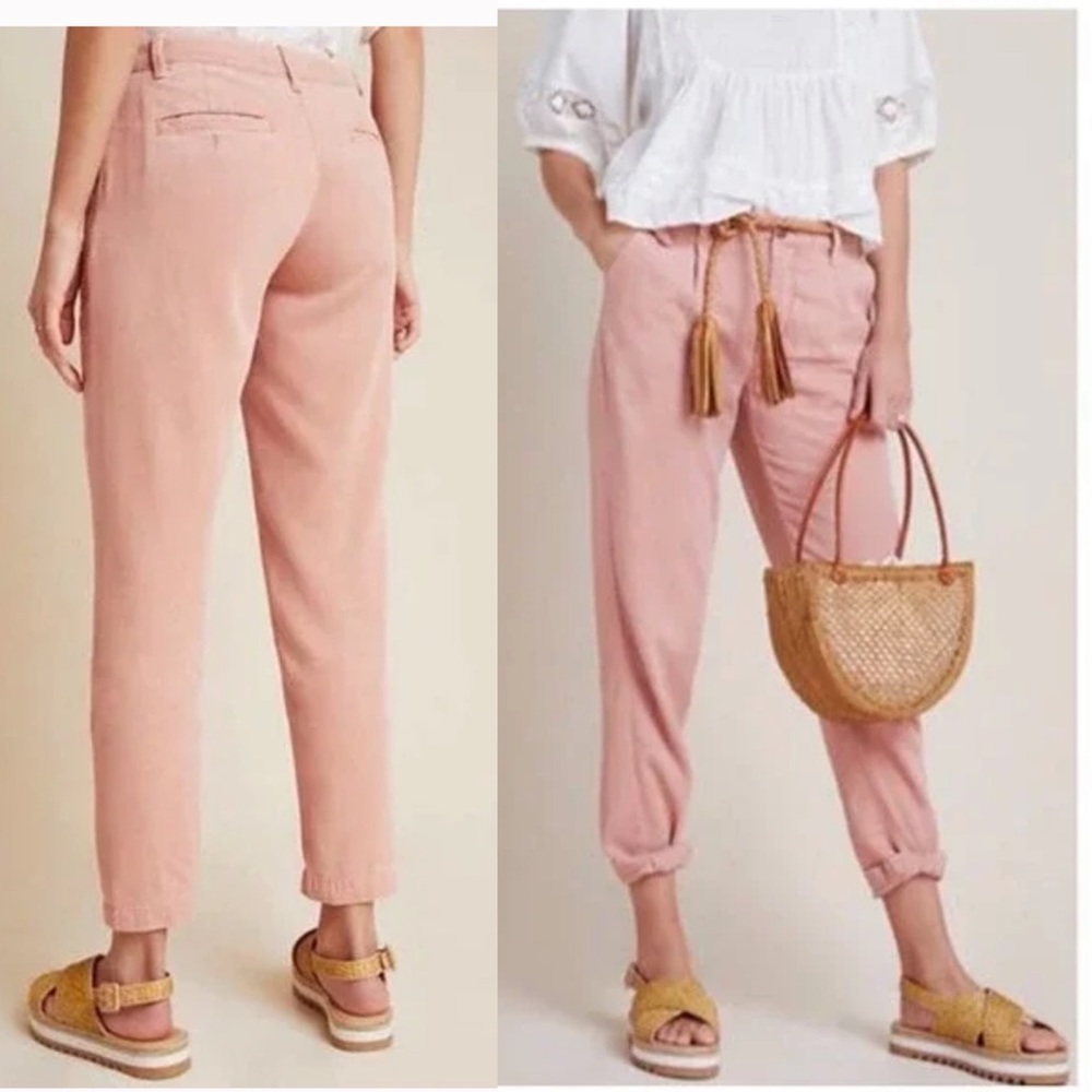 Anthropologie Scout Slim Tapered Pleated Trousers Rose Pink